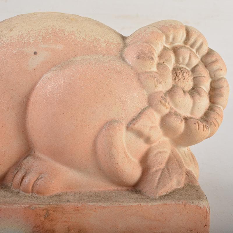 備前焼　落雁窯　古備前　白備前　猫　置物　M　R7152