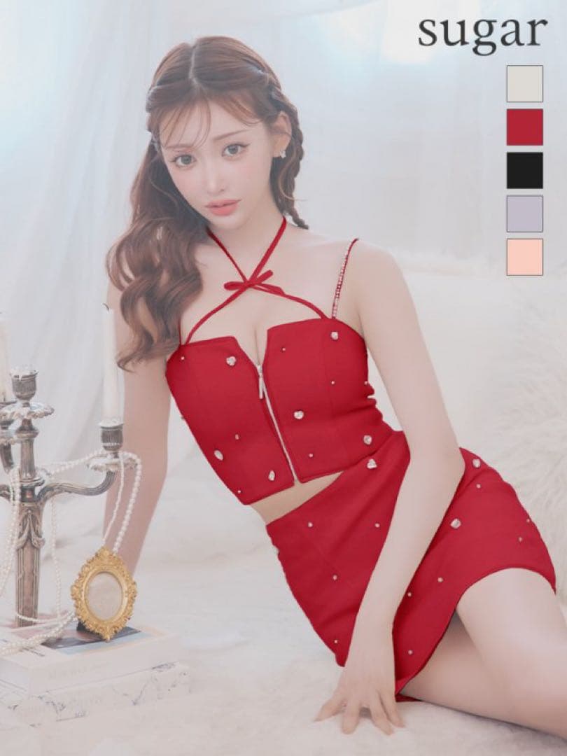 16日取り置き専用　robe de fleurs ビジュー装飾ミニドレス