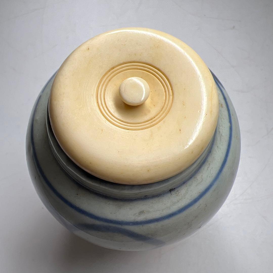 中国明時代　古染付茶入　木箱付　高さ約8㎝　東Y7-1226☆2Fタエサカ