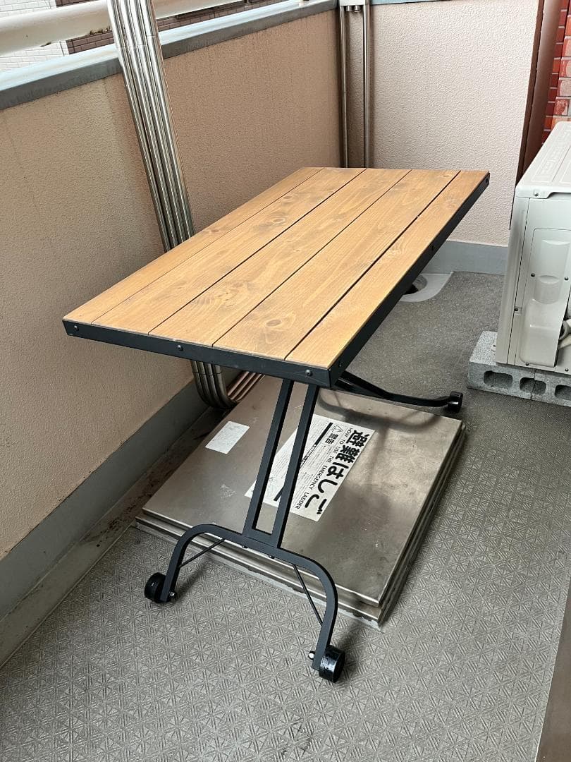 昇降テーブル 幅90㎝ ガス圧式 天然木 パイン無垢材 BUILD