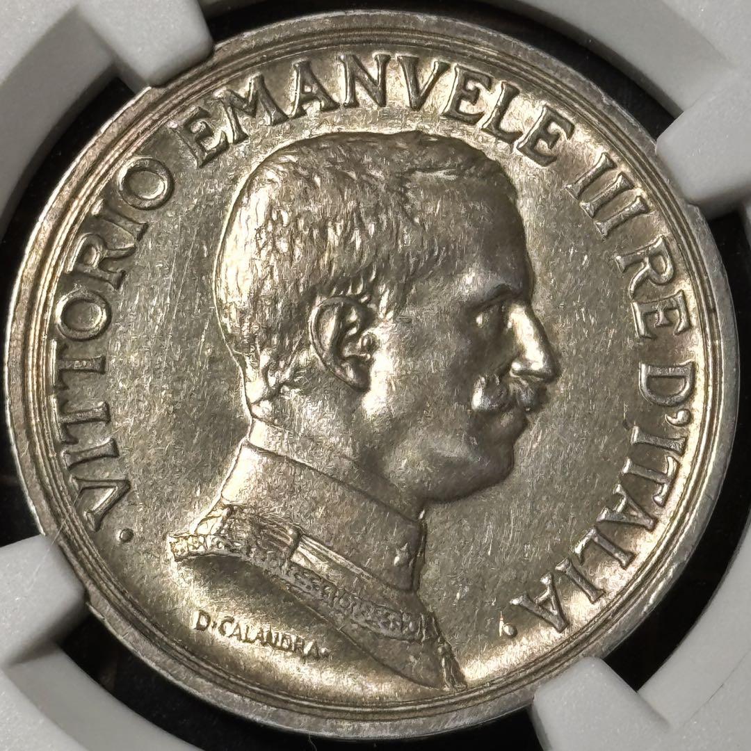 1916 イタリア 2リラ 銀貨 極美品 鑑定済み