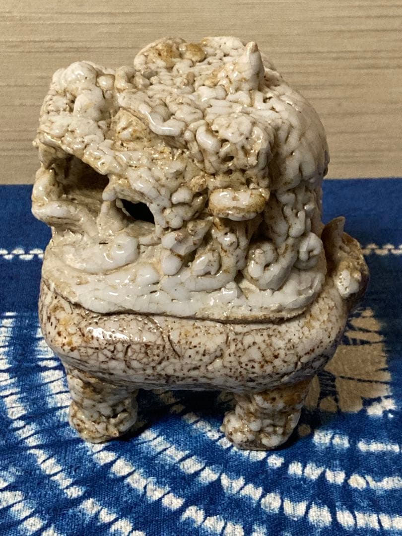 前川電光　唐獅子香炉　織部焼龍山窯