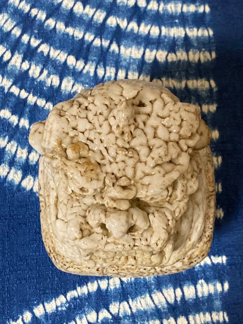 前川電光　唐獅子香炉　織部焼龍山窯