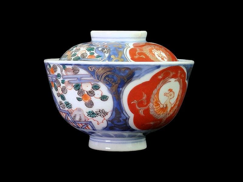 古伊万里　金襴手　鳳凰に果実の図　蓋茶碗　２客　D830AS-fbti