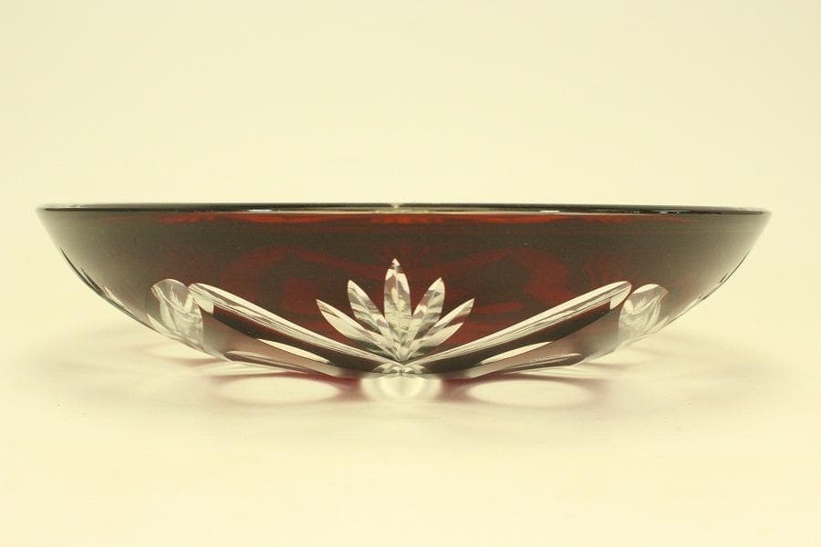 レトロ アンティーク 赤色切子 皿 未使用(ZE458)