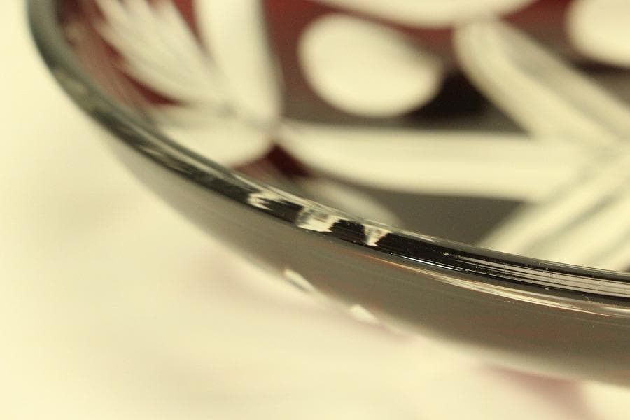 レトロ アンティーク 赤色切子 皿 未使用(ZE458)