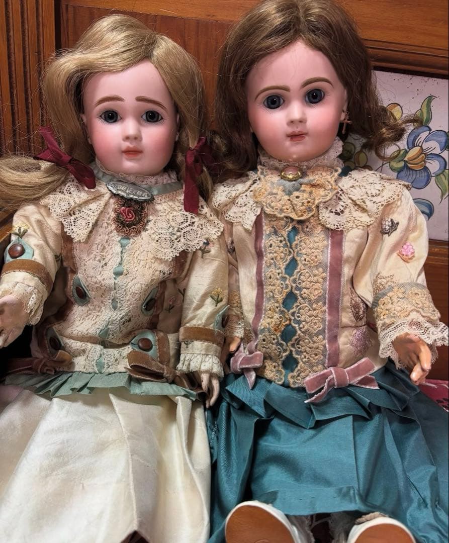 アンティークビスクドール　　 ドレスとボネ　 48センチのジュモー8号
