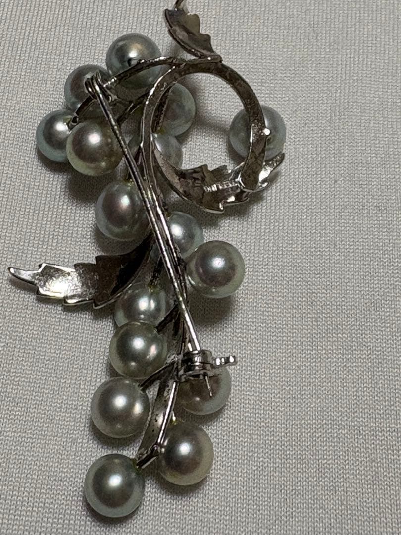 ぶどうモチーフ あこや真珠 ブローチ STERLING刻印 フォーマル