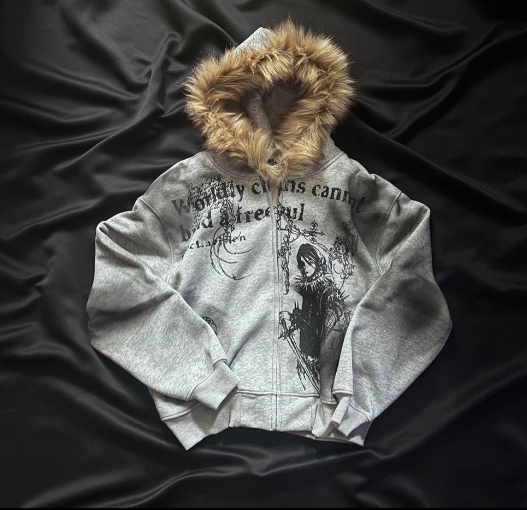 【ファー付き】zip hoodie opium grunge 平成 y2k