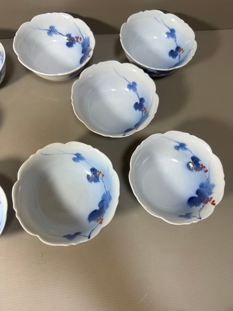 2207   有田焼 芳祥堂特製　葡萄瑠璃　中鉢5客　小鉢5客