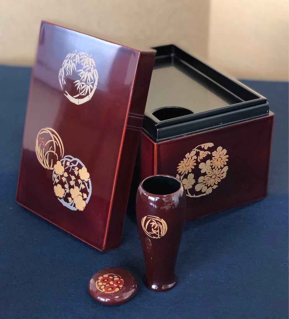 《R》溜塗 花丸蒔絵 利休茶箱 塗師 司光作 共箱　251216お5