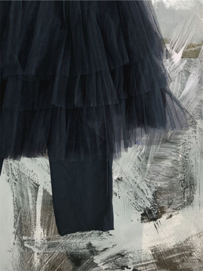 新品 コムデギャルソン ブラックパンツチュールプリーツスカート付レイヤードパンツ