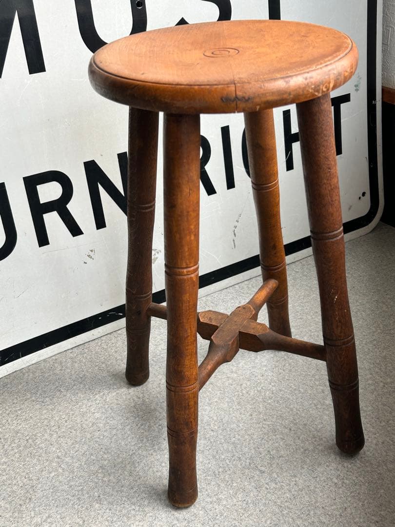 アンティーク 木製スツール　丸椅子　アトリエ　ビンテージ　古道具　チェア　レトロ
