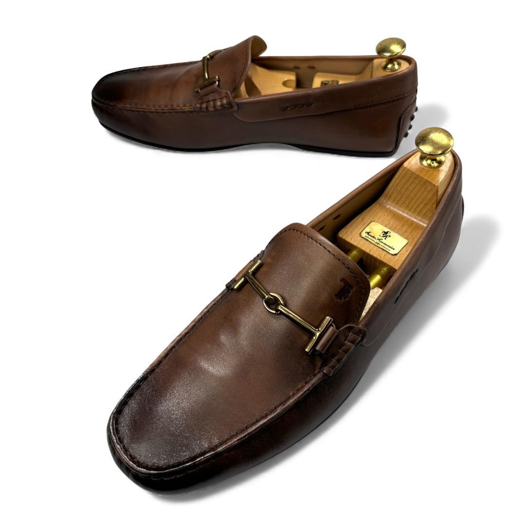 美品 TOD's ダブルTビットローファー ブラウン 7.5 (約26cm)