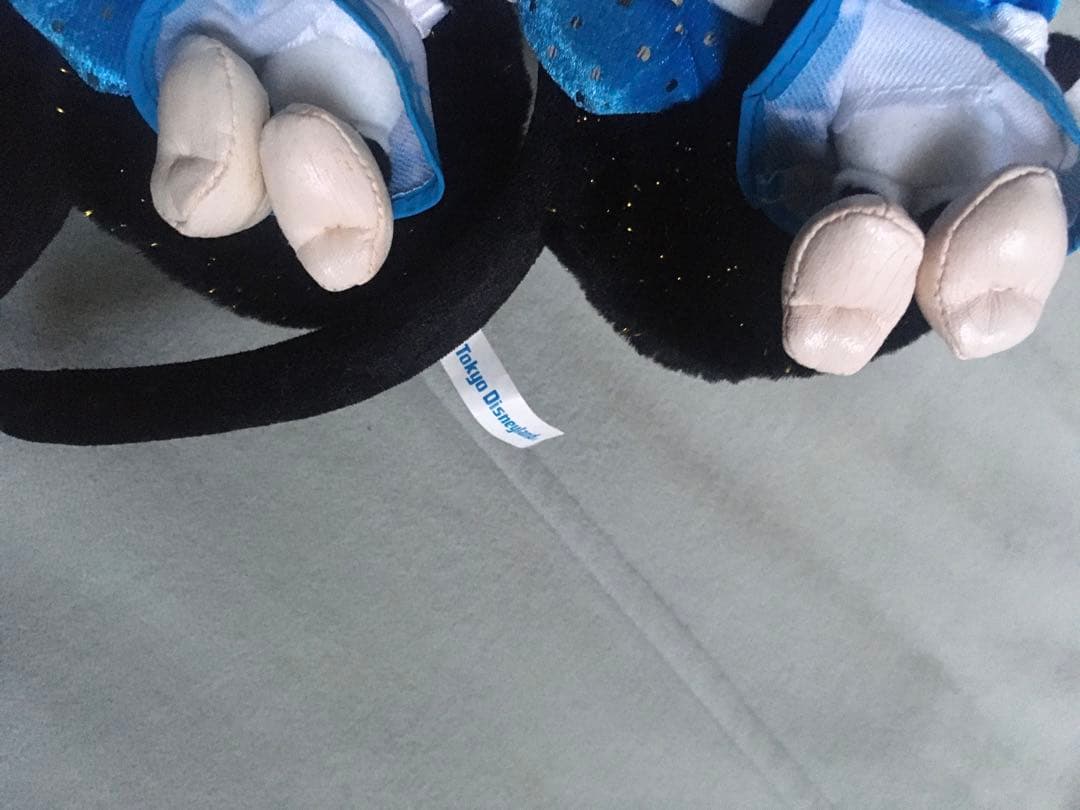 ディズニー　ミニー　ぬいぐるみ　水色　シルバー　水玉　カチューシャ　被り物