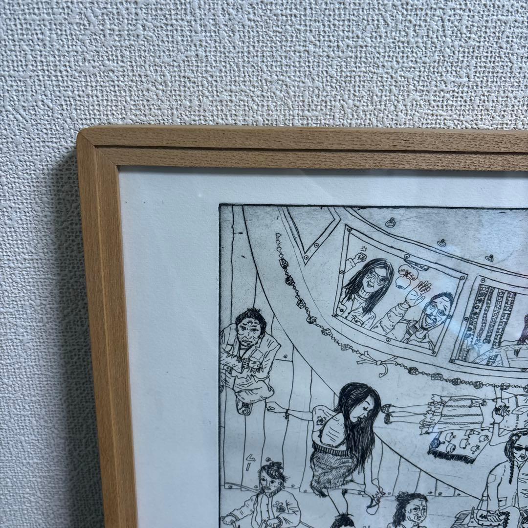 エッチング　人物画　作品　額装あり　無名作家