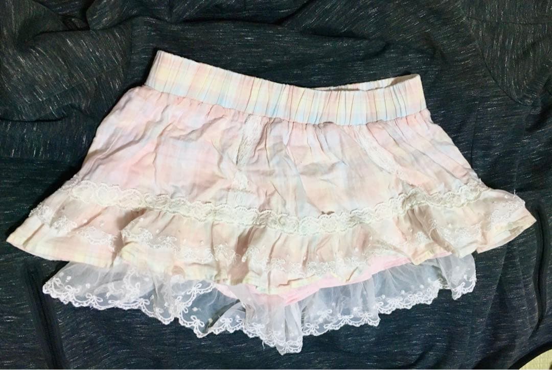 送料無料■2000sリズリサlizlisa■ピンクチェック柄レーススカパン当時品