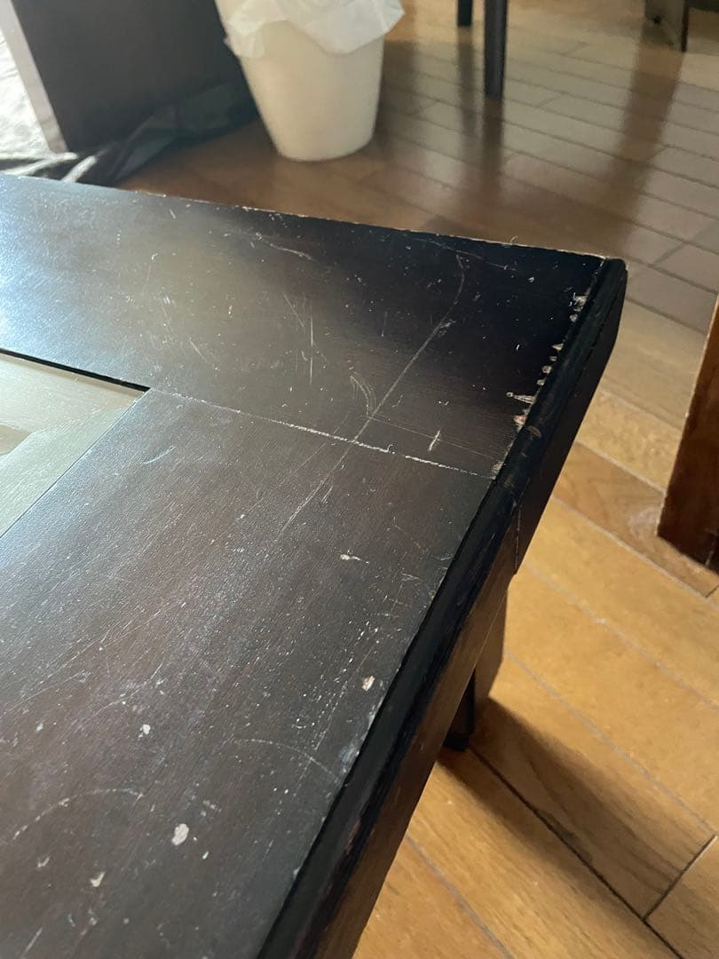 木製ダークブラウン座卓 ガラス天板付き