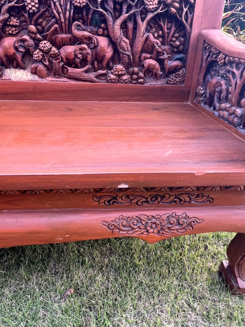 アジアンスタイル 木製ソファ 彫刻入り