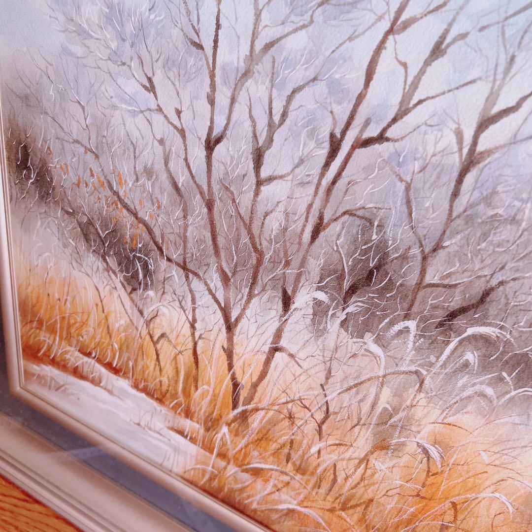 日本絵画　大きい額縁入り　ガラス　風景画自然　描写