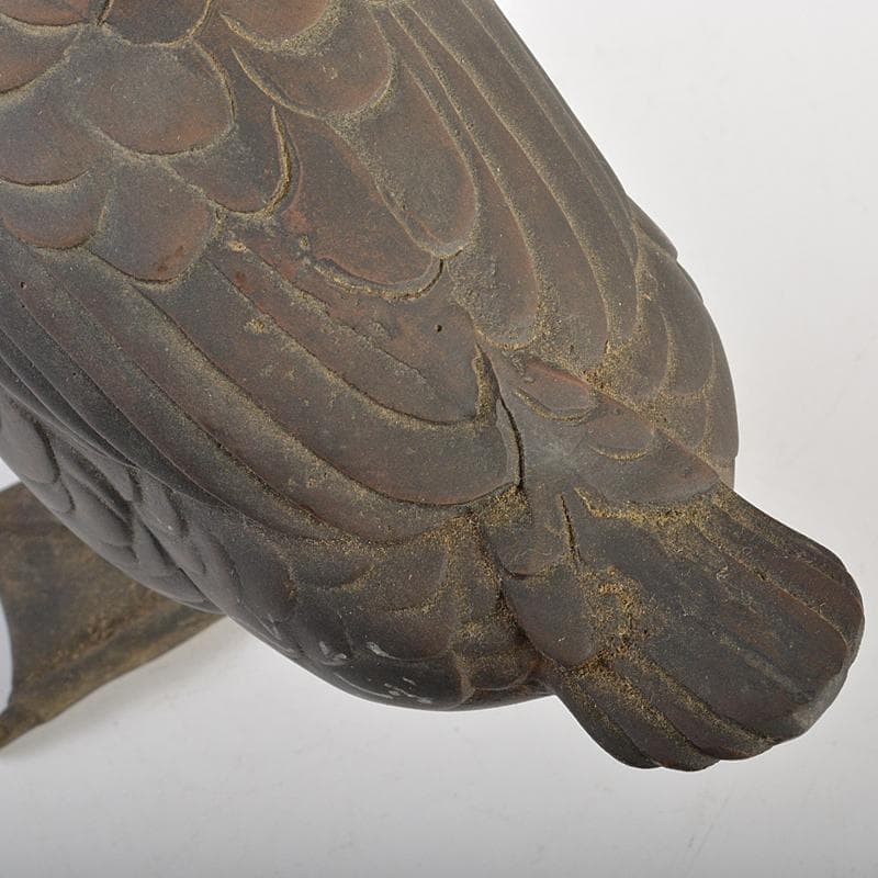 金工　秀山作　鋳銅　家鴨　アヒル　置物　一對　重さ合計約3.2㎏　G　R7513