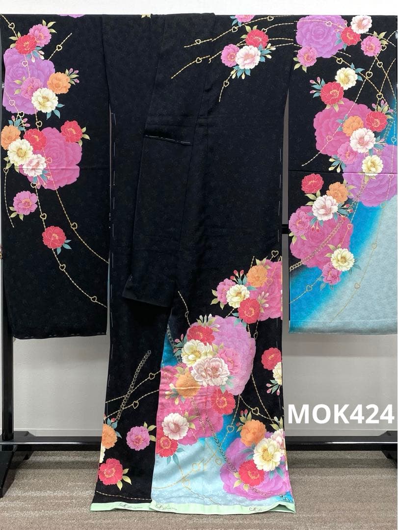 振袖 LeahDizon 仮絵羽 銀通し 刺繍 ストーン 正絹 未仕立て 八掛付