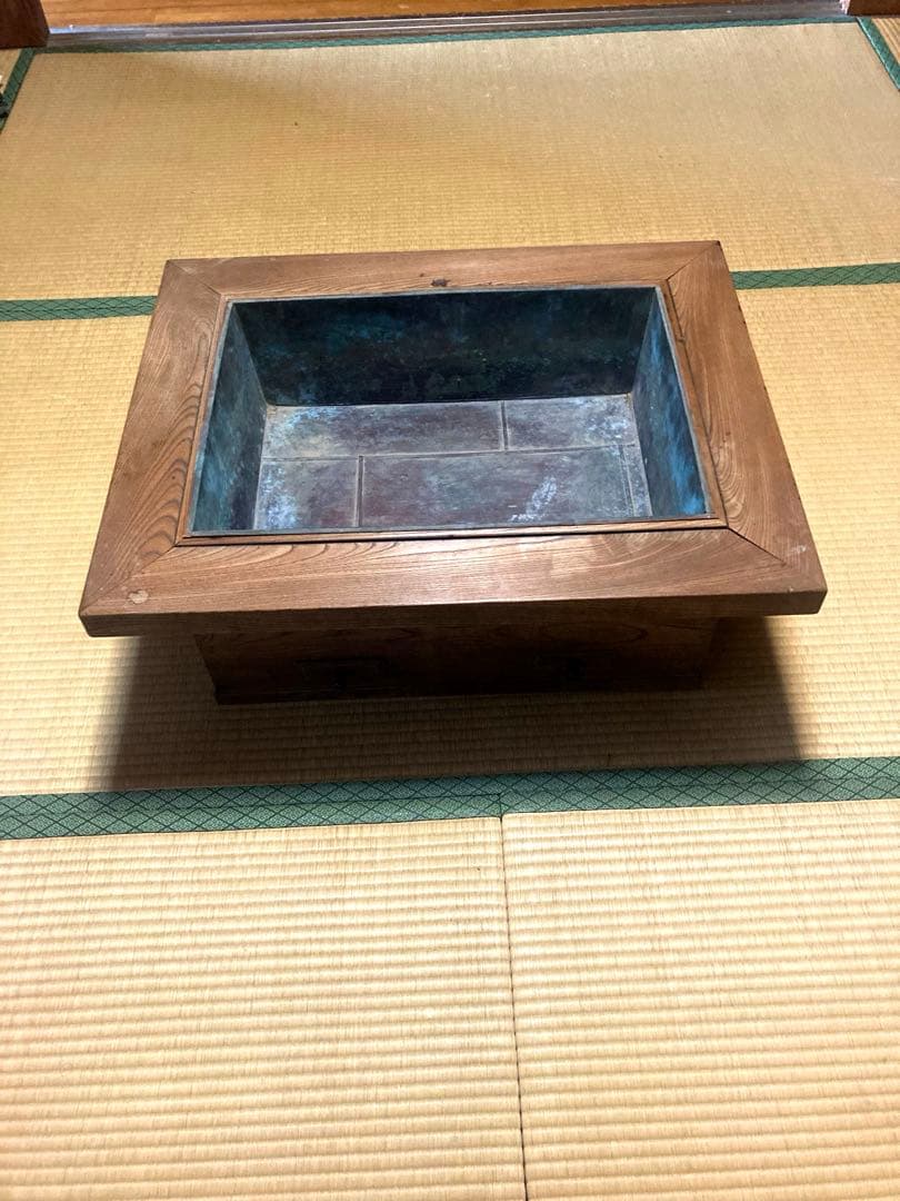 アンティーク 長火鉢 木製 銅火鉢 欅（ケヤキ） 時代家具古民具大型74センチ
