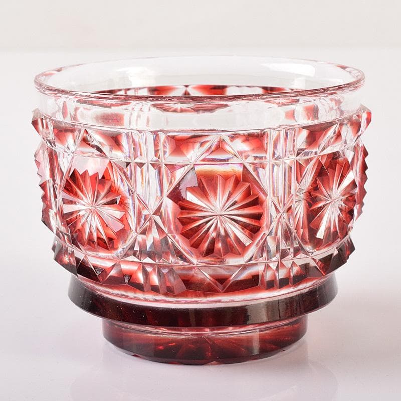 薩摩ガラス工芸作　島津薩摩切子　色被せガラス　切子猪口　共布共箱　D　R8099