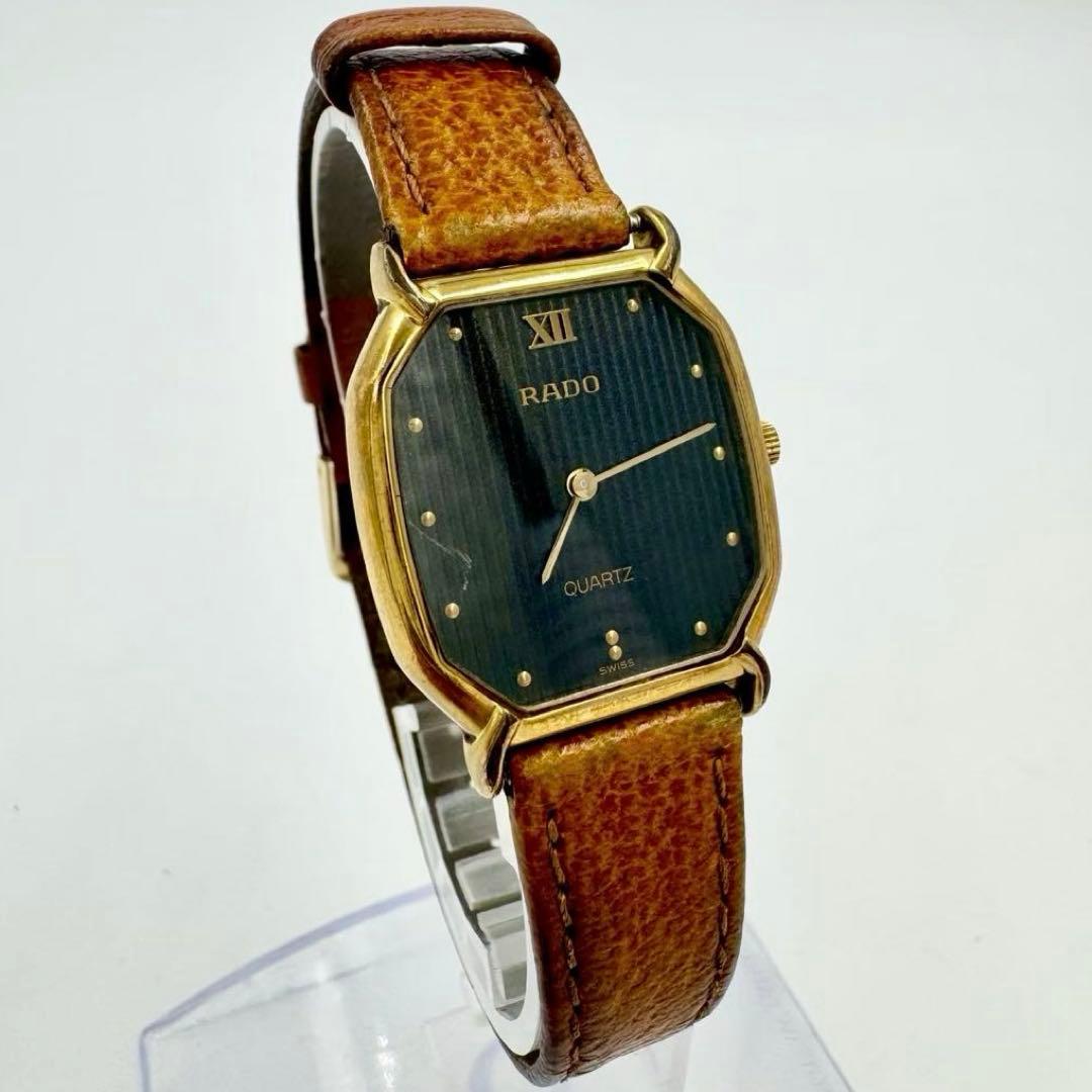 【新品電池】RADO オクタゴン ゴールド ブラック文字盤 ビンテージ 腕時計