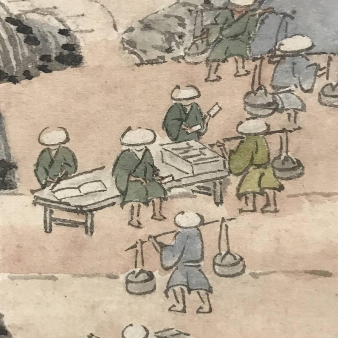 【真作】竹裏/宝山新池提普清中図/山水人物図/掛軸☆宝船☆AB-674