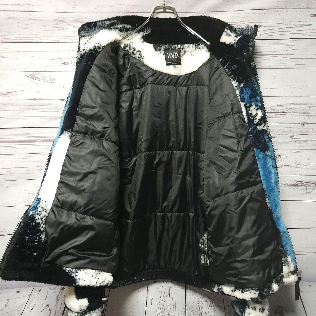 ZARA　ファージップアップスタンドカラージャケット　ホワイト系XL