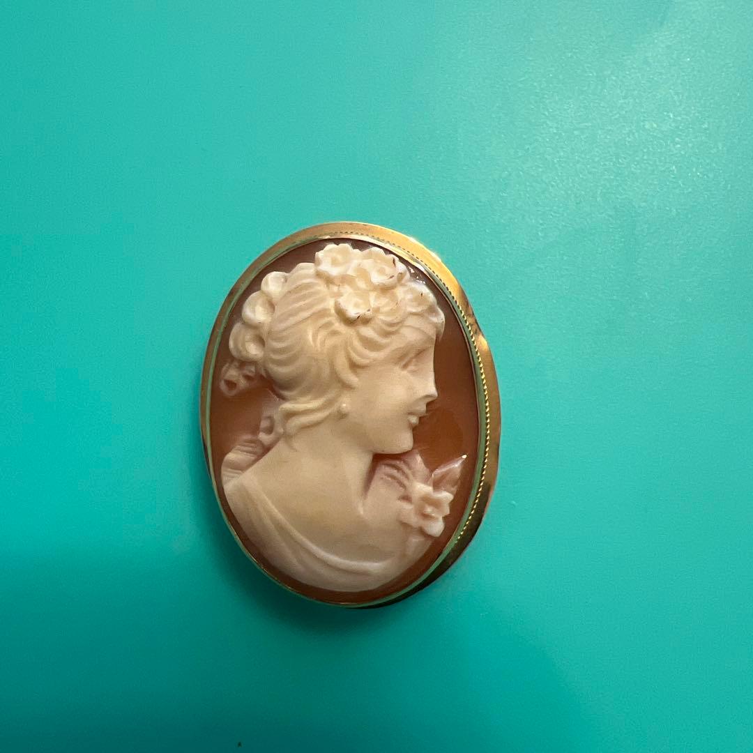 カメオシェルブローチ ペンダントヘッド　女性の横顔　18k部分有り