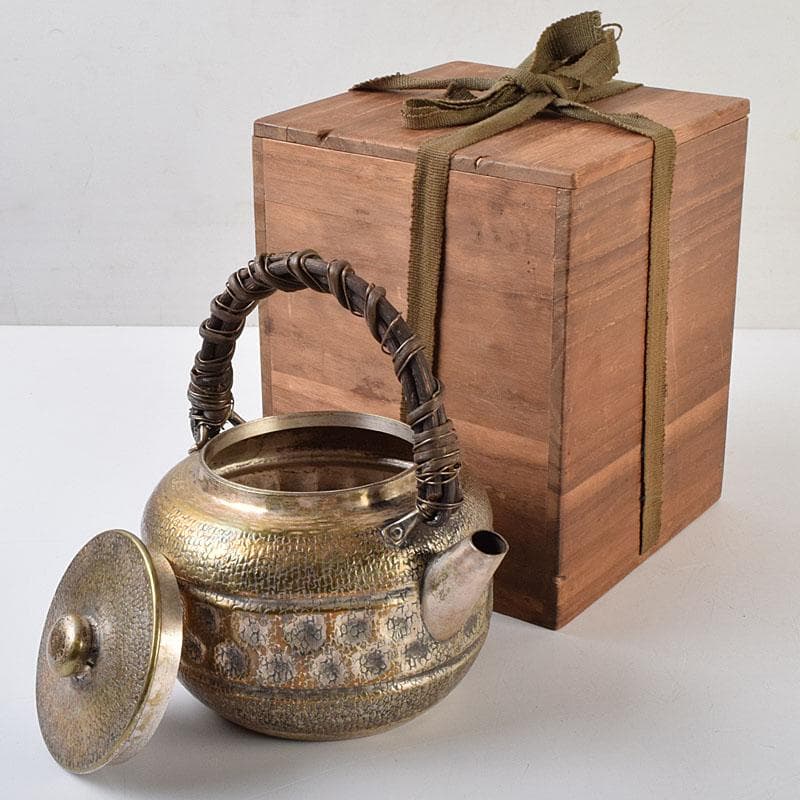 煎茶道具　白銅いぶし銀　槌目　銀瓶　湯沸　約227g　M　R9523