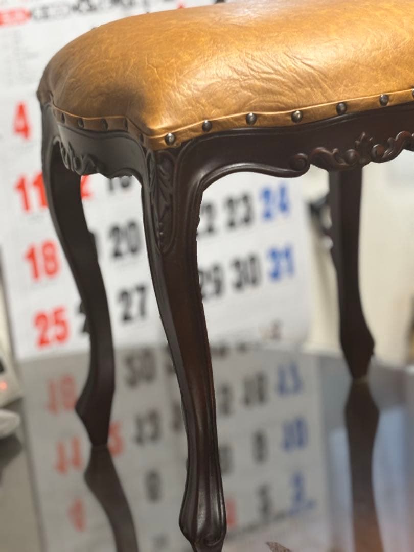 お値下げ！　最後の一脚　マホガニー　ロココ調　猫脚スツール　PVCブラウン　新品