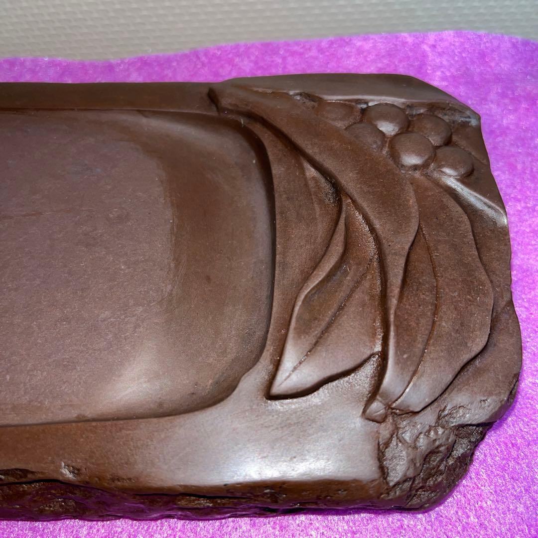 ⭕️赤間硯　実葉彫刻入り　玉池堂　華泉　木村保一　彫刻美しい女性好み作品