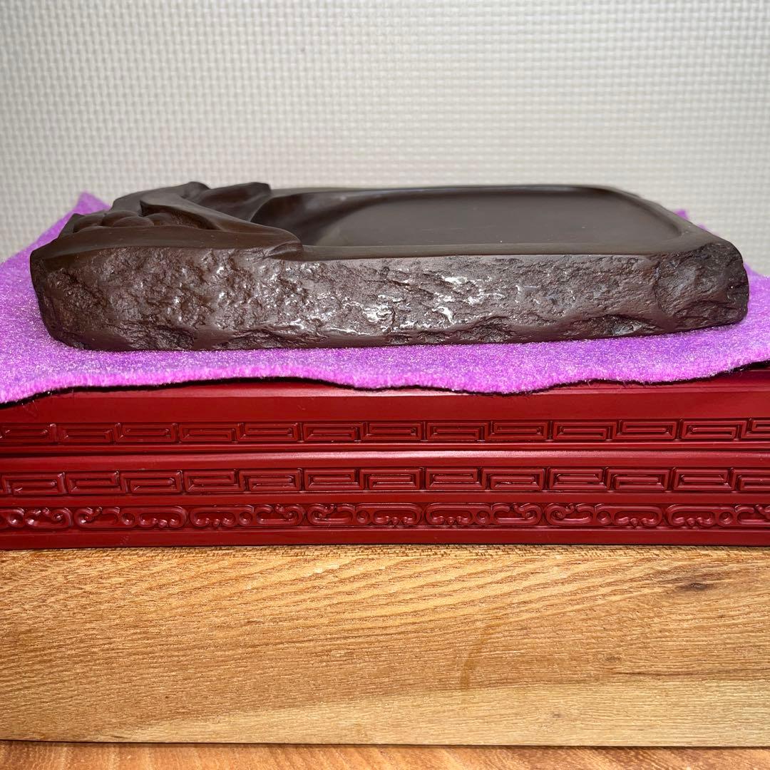 ⭕️赤間硯　実葉彫刻入り　玉池堂　華泉　木村保一　彫刻美しい女性好み作品