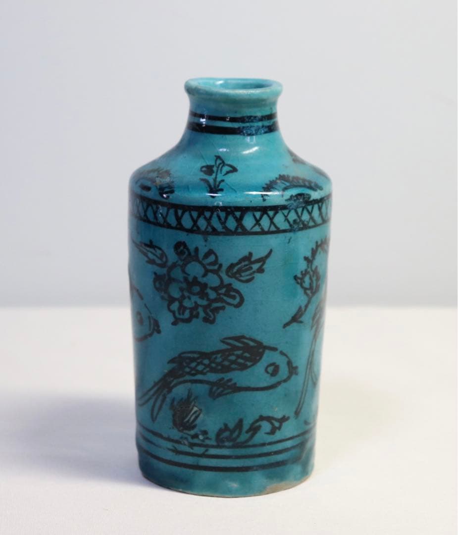時代　孔雀釉小瓶　魚紋　送料込み0830