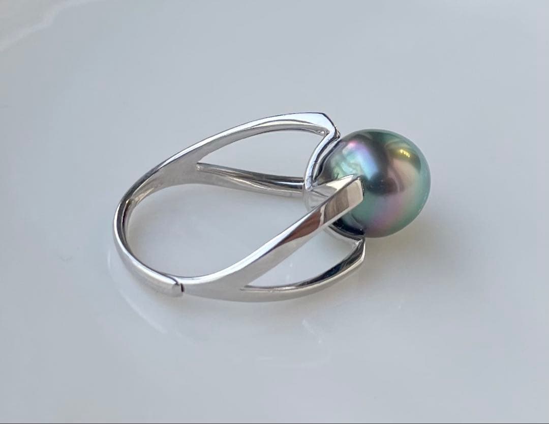 黒蝶真珠 タヒチ 南洋パール 高品質 絶品照り s925リング 指輪 ピーコック