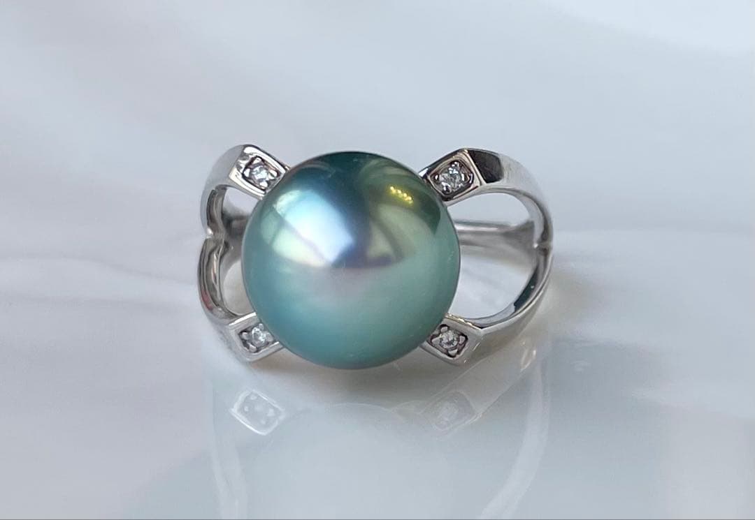 黒蝶真珠 タヒチ 南洋パール 高品質 絶品照り s925リング 指輪 ピーコック