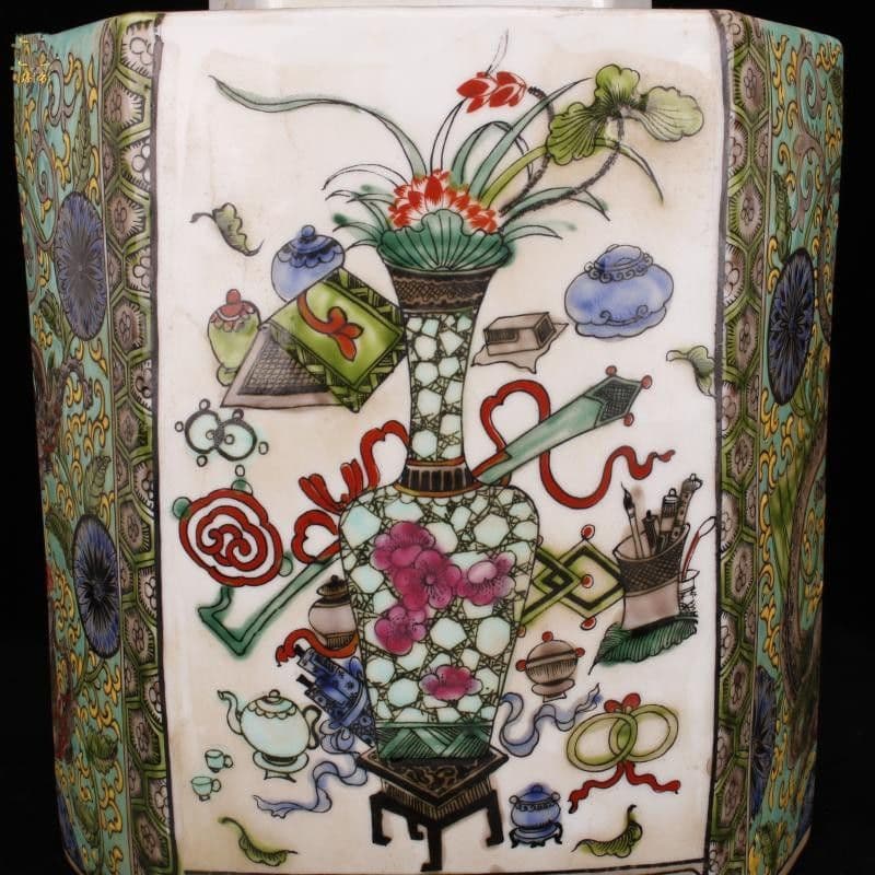 清康熙パステル博古紋茶壺 景徳鎮 陶磁器 装飾品 現代工芸品美術品 置物