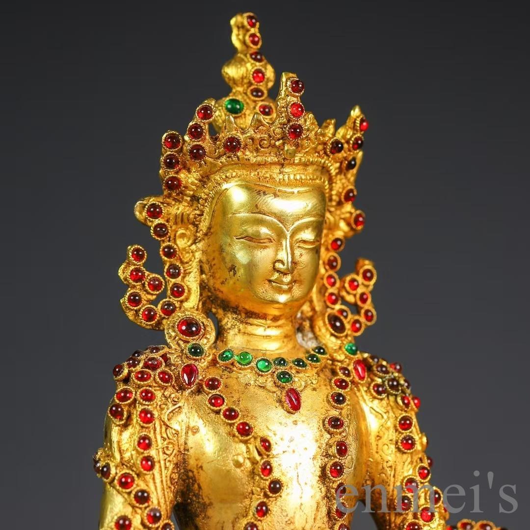 中国古美術 旧蔵 描金 純銅製 多宝嵌仏像 仏具 金属工芸 細工彫刻 仏教古美術