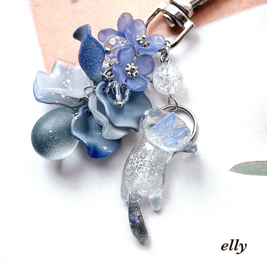 【sawasawa様】1569.天然石　琉球ガラス　雪の結晶　とびつき猫　レジン