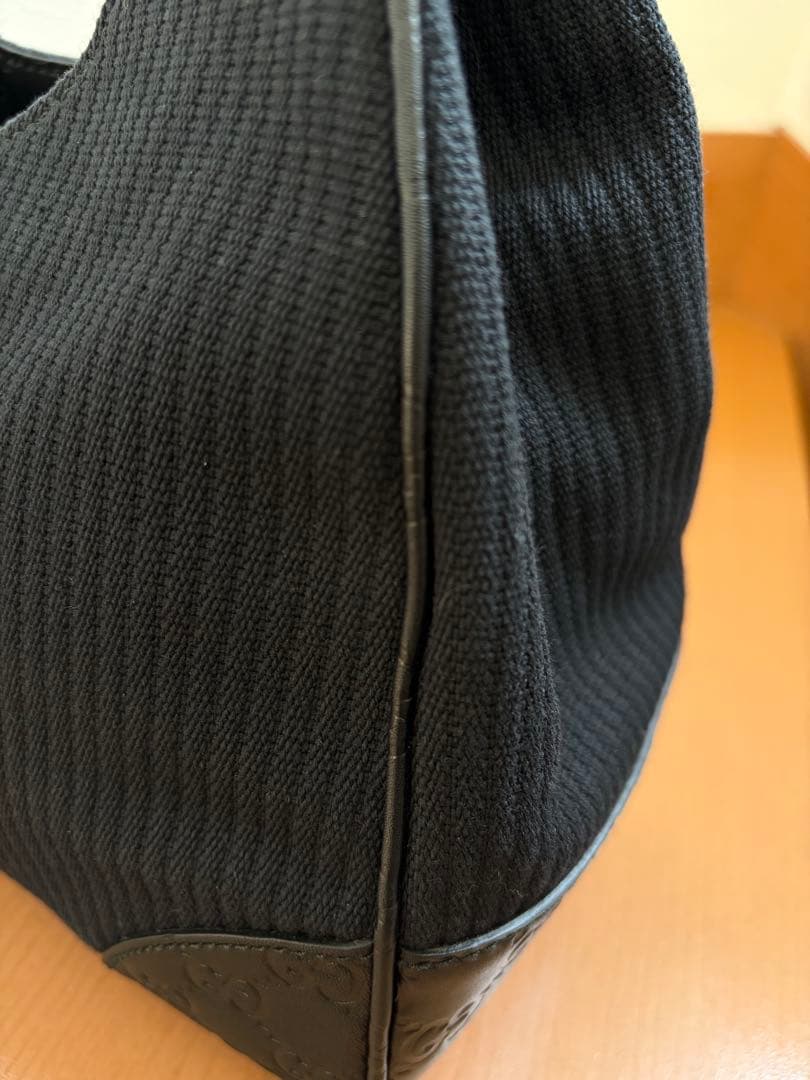 GUCCI ワンショルダー　キャンバス　シマレザー　ショルダーバッグ　ブラック