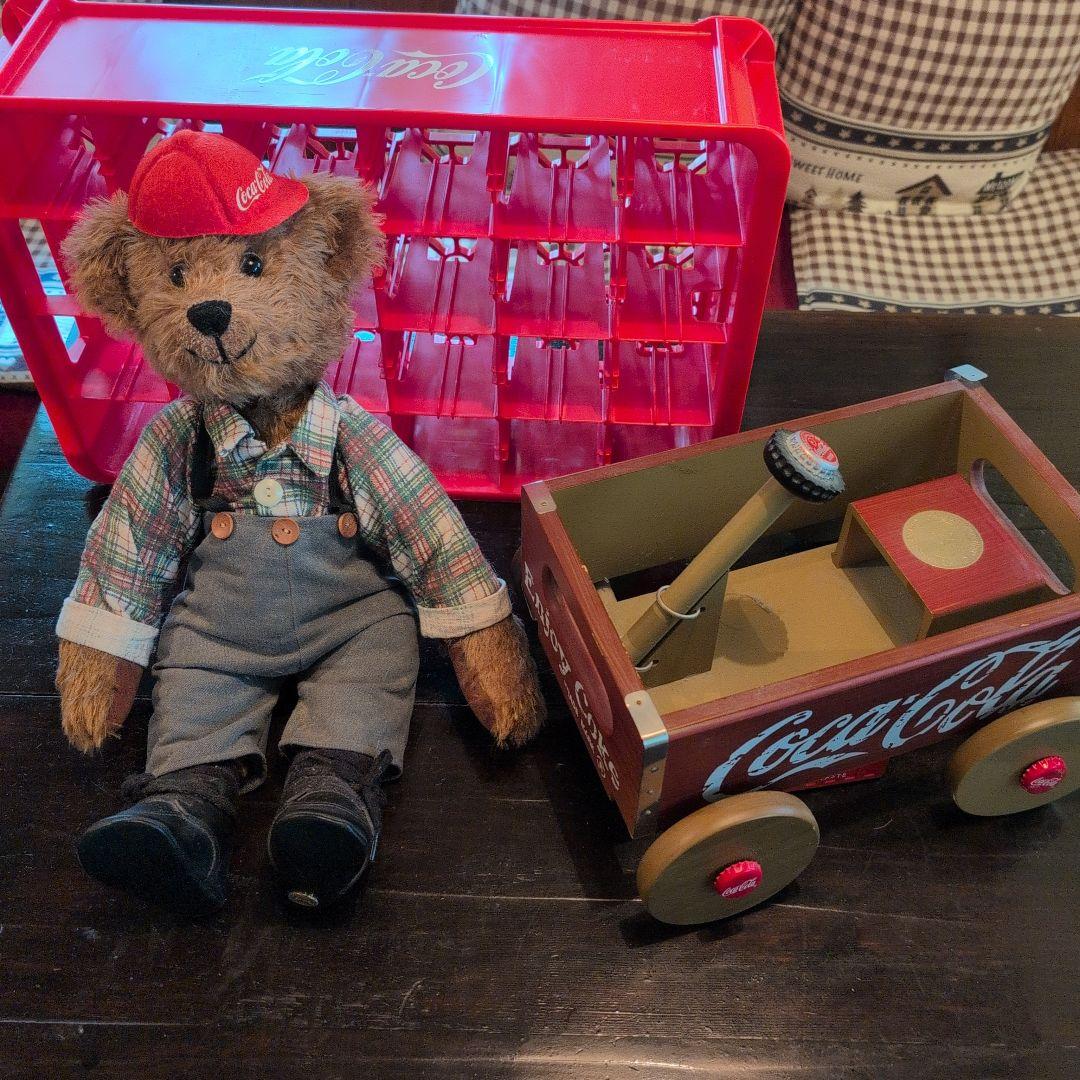 コカ・コーラオリジナルテディベア　木製カート付き