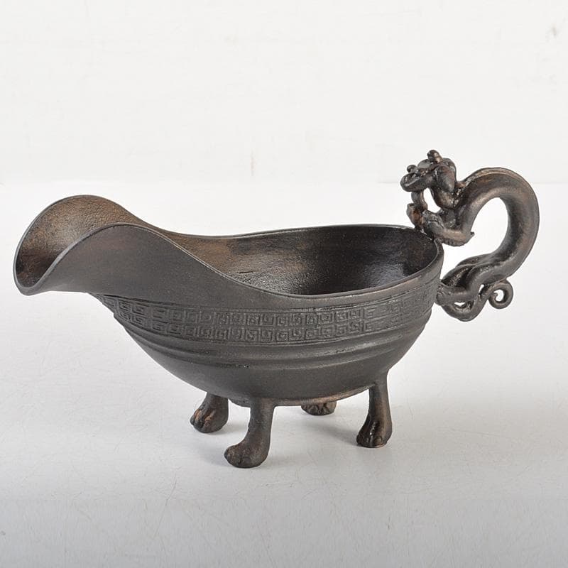 中国　古銅　雷文　神獣持ち手　匜　爵杯　C　5920