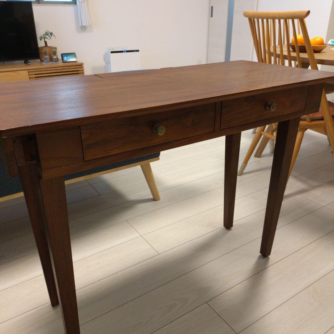 B-COMPANY チーク材 パソコンデスク 引き出し2つ タップ収納
