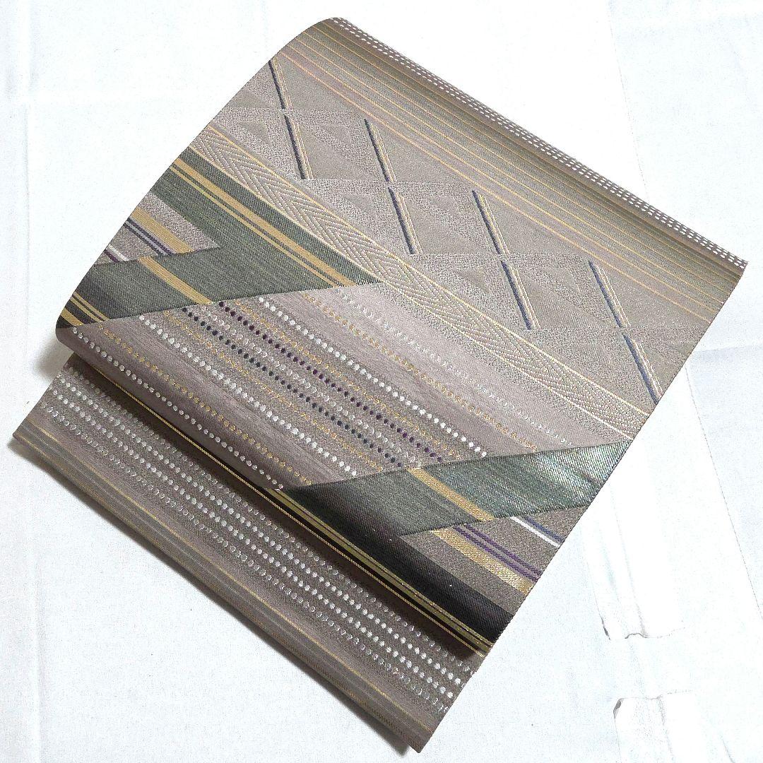 A5 美品 西陣織 山勝織物 幾何学模様 金糸 六通 正絹 フォーマルな袋帯