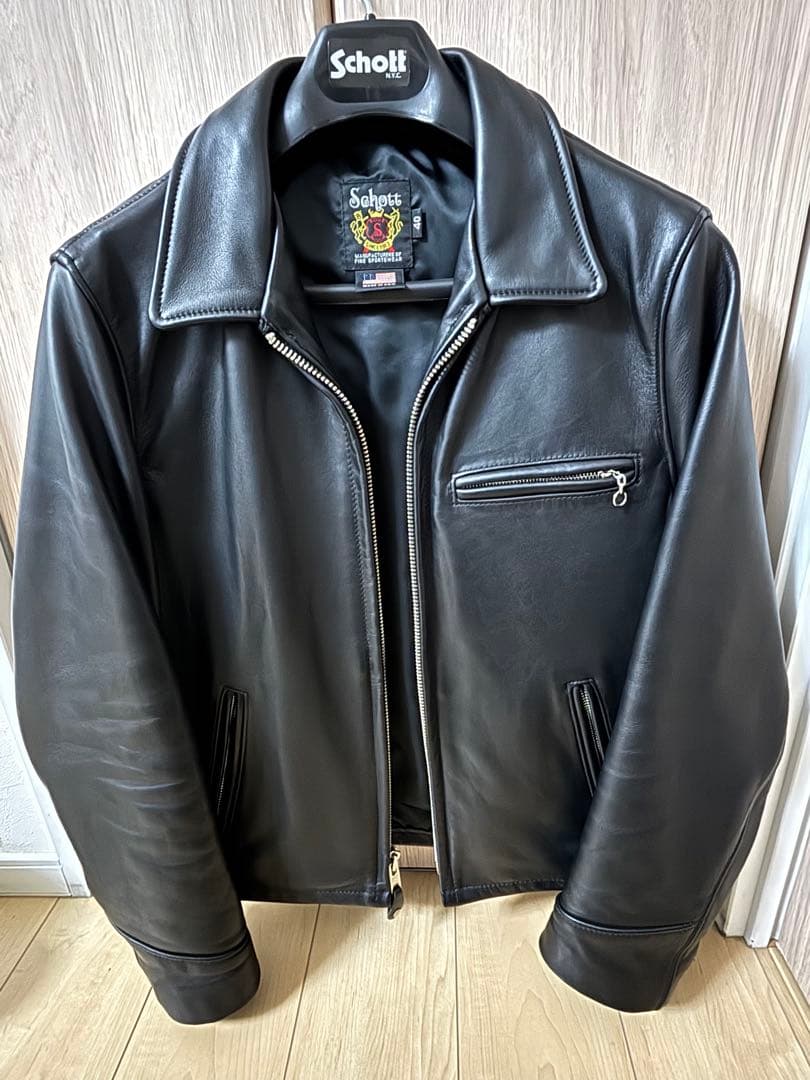 【値下げ】Schott 黒レザーシングルライダース 40