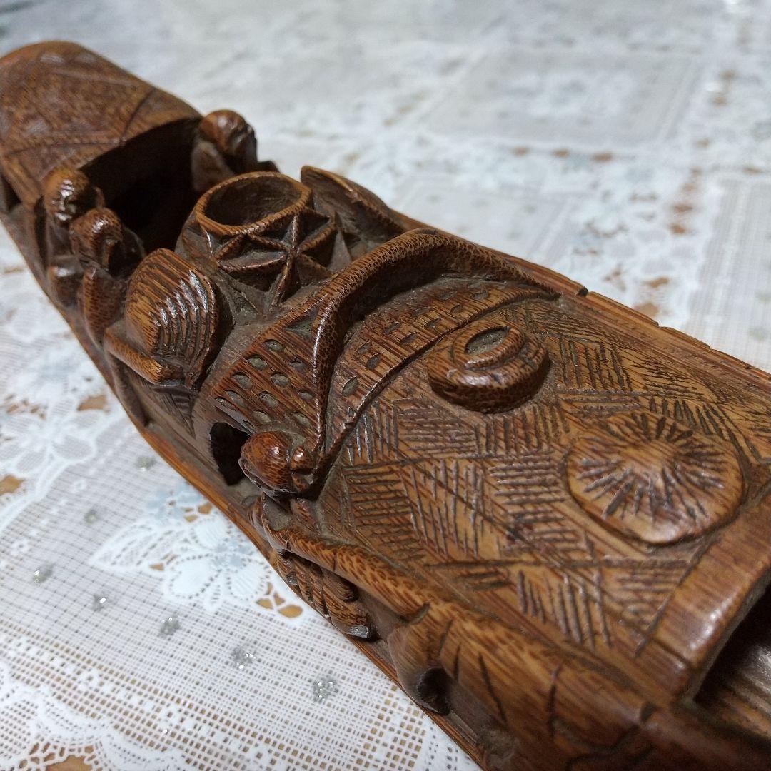 煎茶道具　アンティーク　布巾入れ　木彫り
