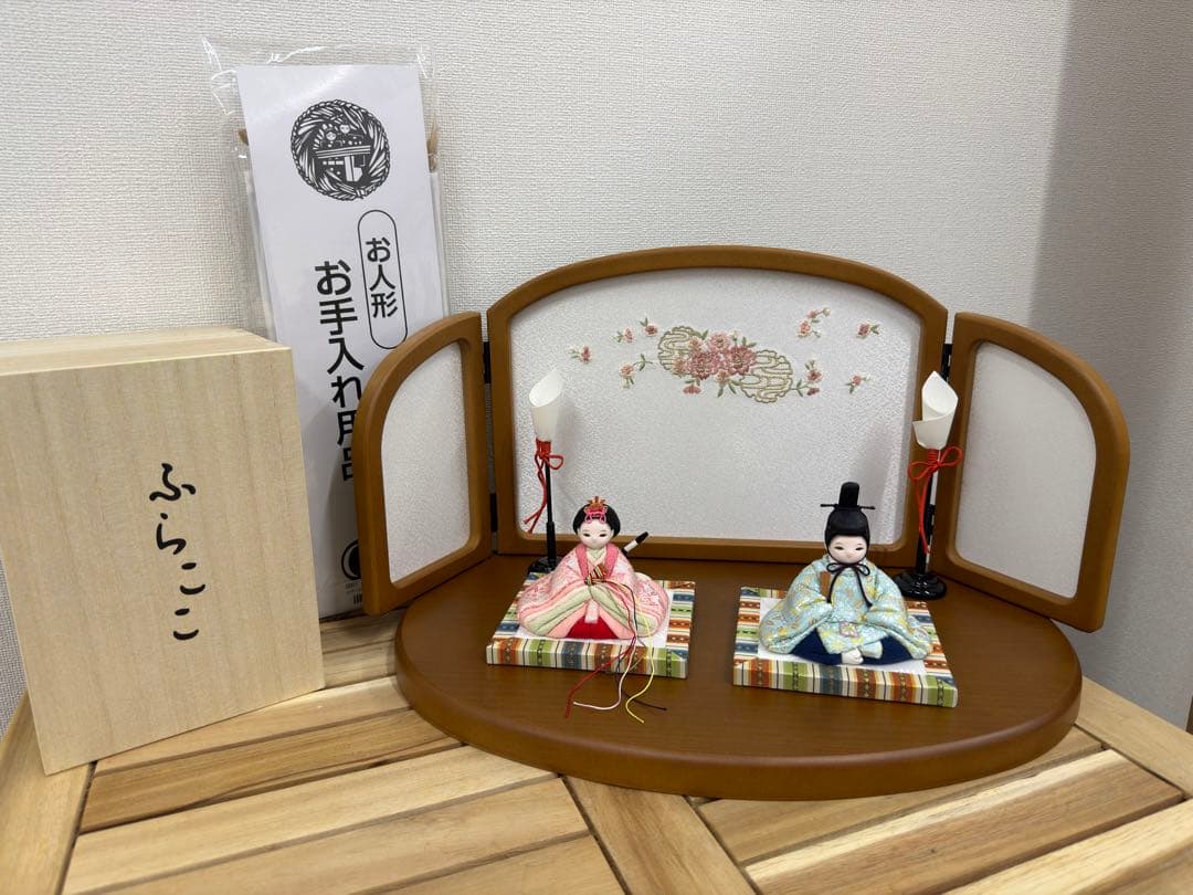 タ*ロ様 ふらここ 雛人形 三面屏風 台座・木箱付き 美品